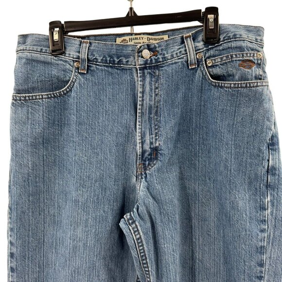 Harley-Davidson Mens Genuine MotorClothes Blue Denim Jeans Size 34x33 Straight - Picture 2 of 10
